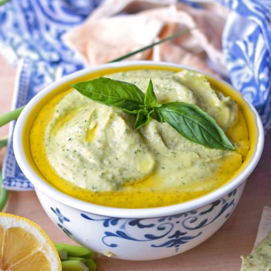 Garlic Scape White Bean Dip - Recipe photo by SimpleSeasonal