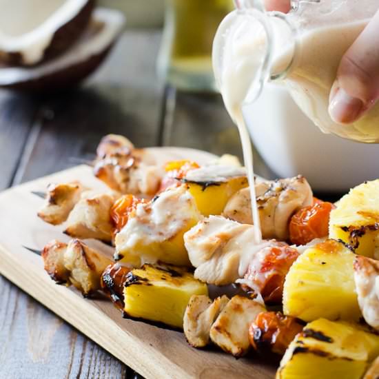 Pina Colada Chicken Skewers - Recipe photo by crumbykitchen