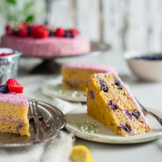 Paleo Blueberry Raspberry Cake - Recipe photo by foodfaithfitness