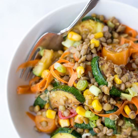 Honey Mustard Lentil Veggie Salad - Recipe photo by fooduzzi