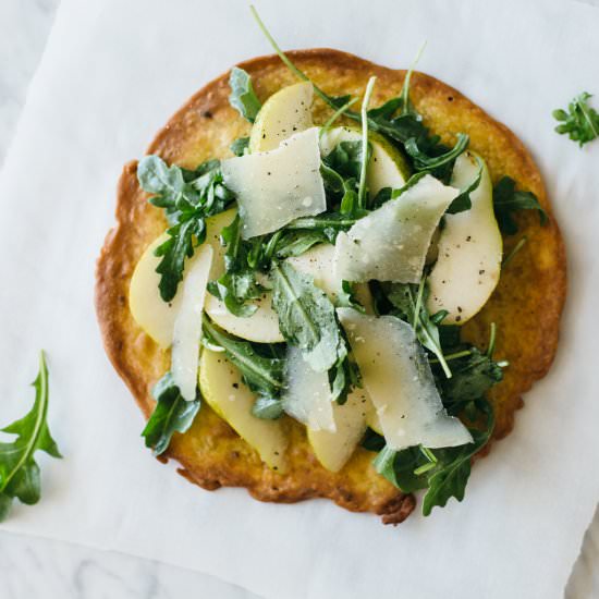Socca with Pear Arugula Salad - Recipe photo by Downshiftology