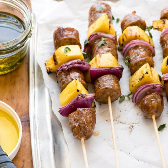 Grilled Sausage Pineapple Skewers - Recipe photo by boulderlocavore