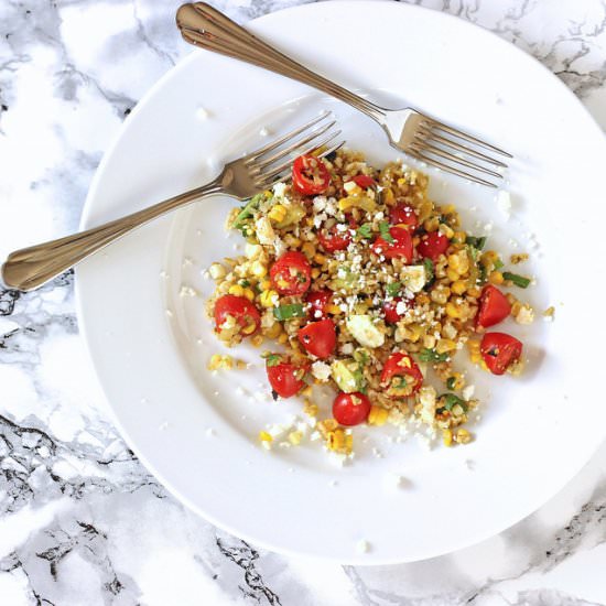 Grilled Corn Tomato & Freekeh Salad - Recipe photo by Craving Something Healthy