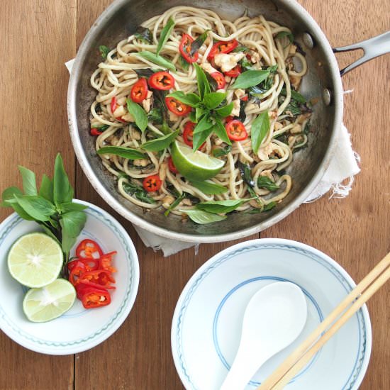 Homemade Noodles Thai Basil Chicken - Recipe photo by Bake With Paws