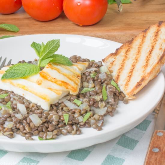 Beluga Lentils with Halloumi & Mint - Recipe photo by Tasty Mediterraneo