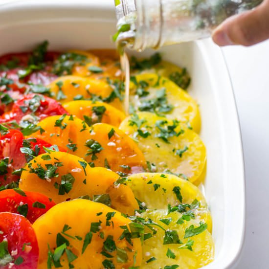 Marinated Heirloom Tomatoes - Recipe photo by onesimplefeast