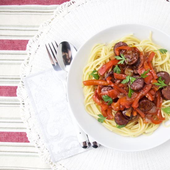 Pasta with Chorizo al Vino Sauce - Recipe photo by The FoodOlic