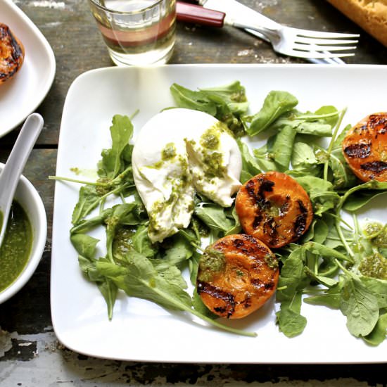 Grilled Apricot Burrata Salad - Recipe photo by the good eats co