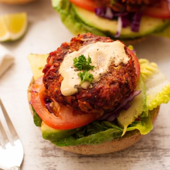 Veggie Burger with Mustard Dressing - Recipe photo by AnnaBanana