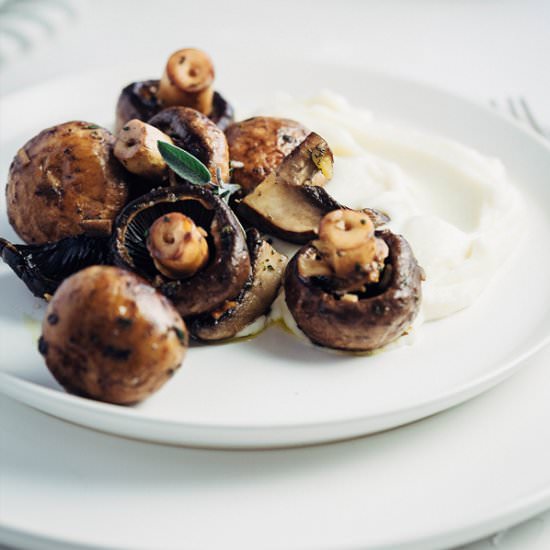 Sautéed Mushrooms w/ Cauli Puree - Recipe photo by My Goodness Kitchen