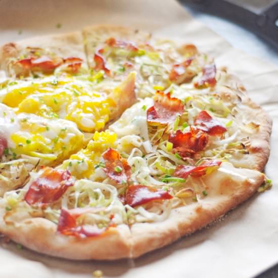 Prosciutto, Egg, and Leek Pizza - Recipe photo by thecharmingdetroiter
