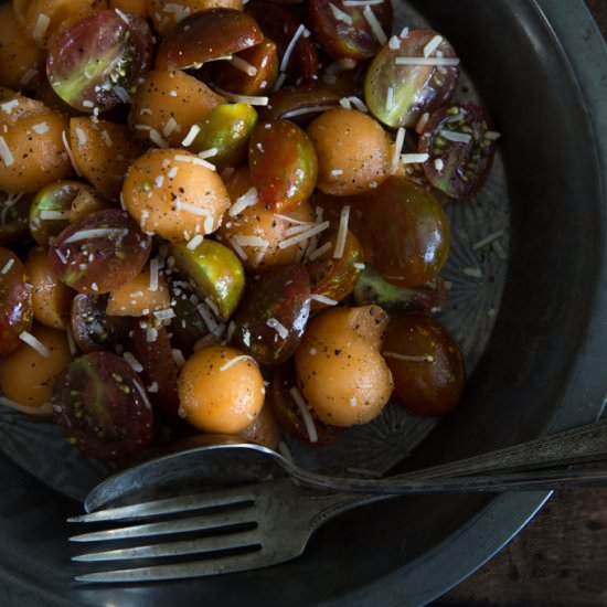 Cantaloupe Tomato Salad - Recipe photo by FakeFoodFree