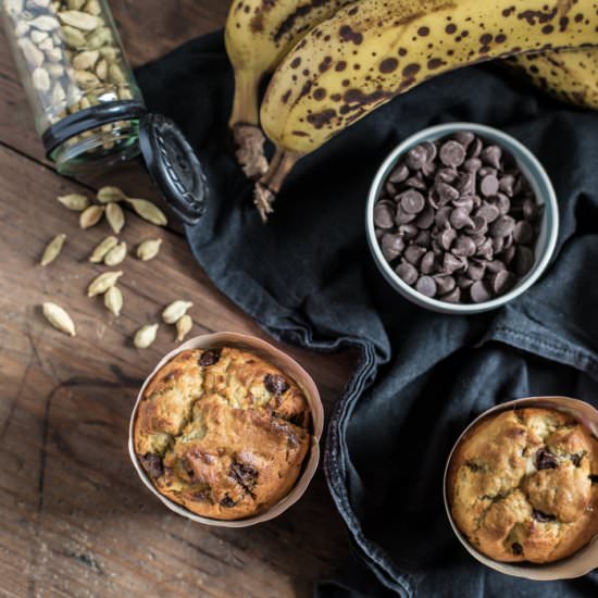 Chocolate Banana Cardamom Muffins - Recipe photo by HedgeComber