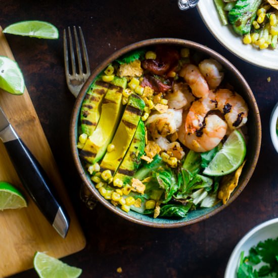 Grilled Avocado Shrimp Nacho Bowls - Recipe photo by foodfaithfitness