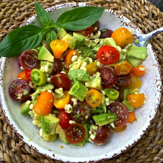 Corn, Tomato and Avocado Salad - Recipe photo by Grits and Pinecones