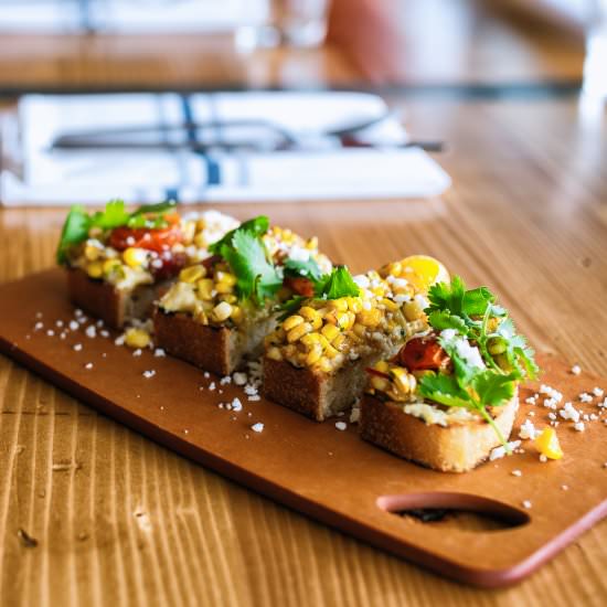 Sweet Corn Bruschetta - Recipe photo by whiskeyandsoba