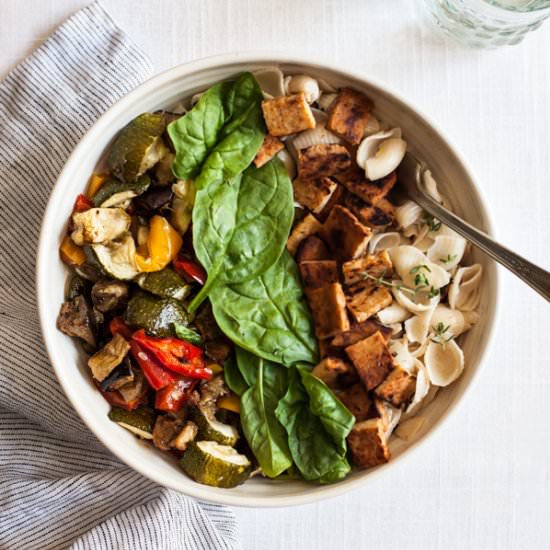 Lemon Pepper Tempeh Pasta Bowls - Recipe photo by thefullhelping
