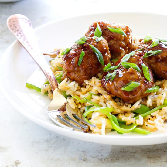 Soy-Ginger Meatballs with Fried Rice - Recipe photo by mybakingaddiction
