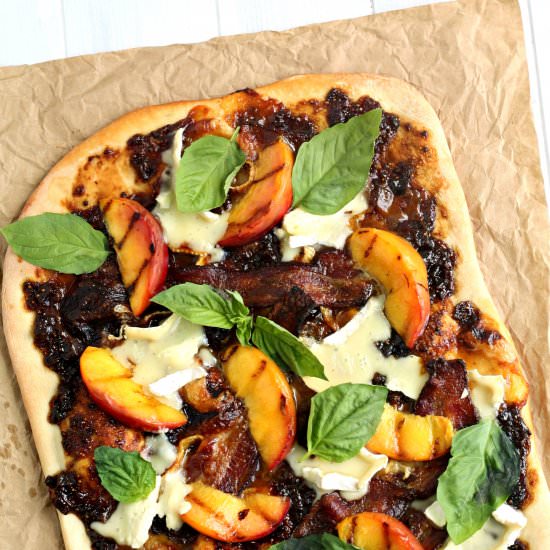 Grilled Peach, Bacon and Brie Pizza - Recipe photo by Wozz Kitchen Creations