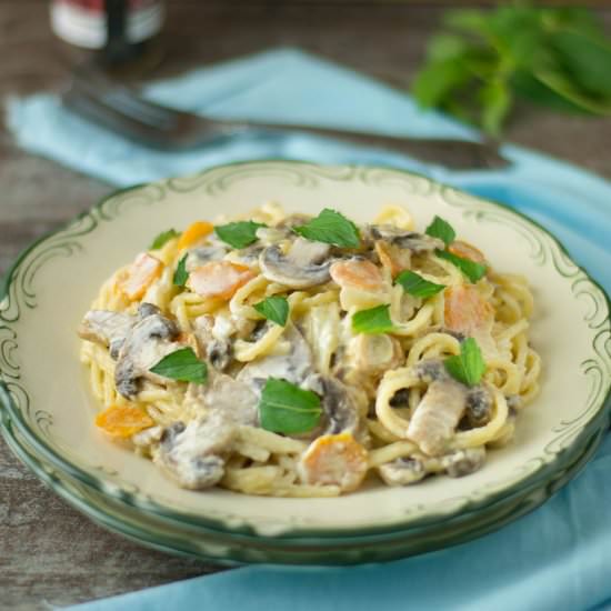 Creamy Carrot Mushroom Spaghetti - Recipe photo by rollingspoons