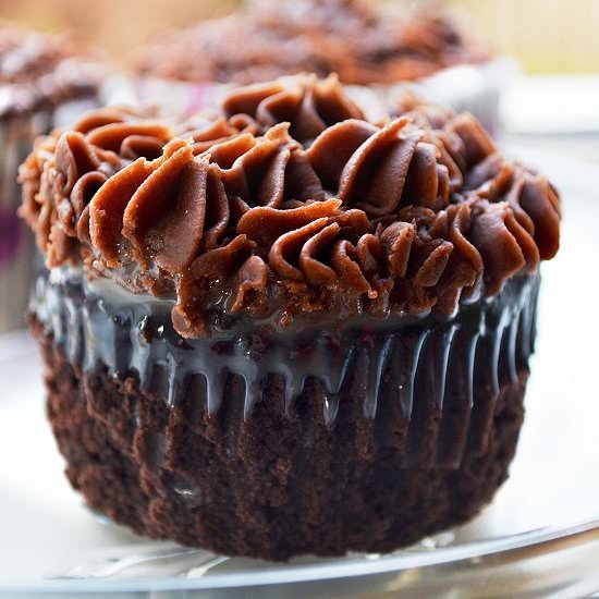 Caramel Filled Chocolate Cupcakes - Recipe photo by lightscamerabake