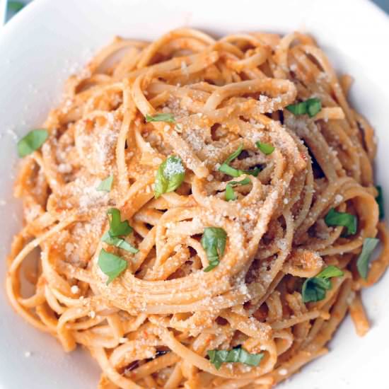 Pasta with Tomato & Almond Pesto - Recipe photo by 5boysbaker