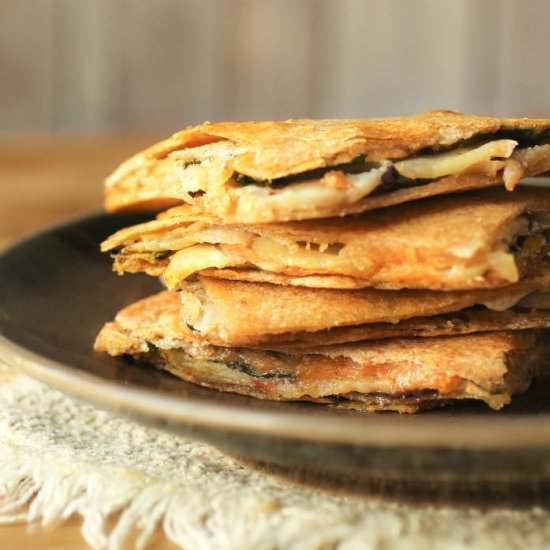 Cheesy Eggplant Apple Quesadillas - Recipe photo by dizzybusyandhungry