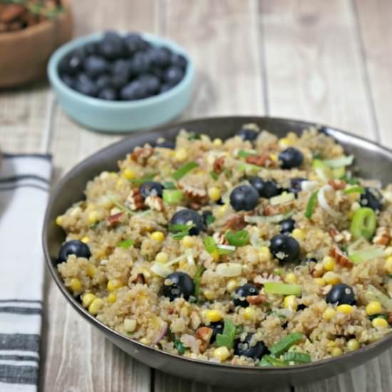 Quinoa Pilaf w/ Corn & Blueberries - Recipe photo by CookingInStilettos