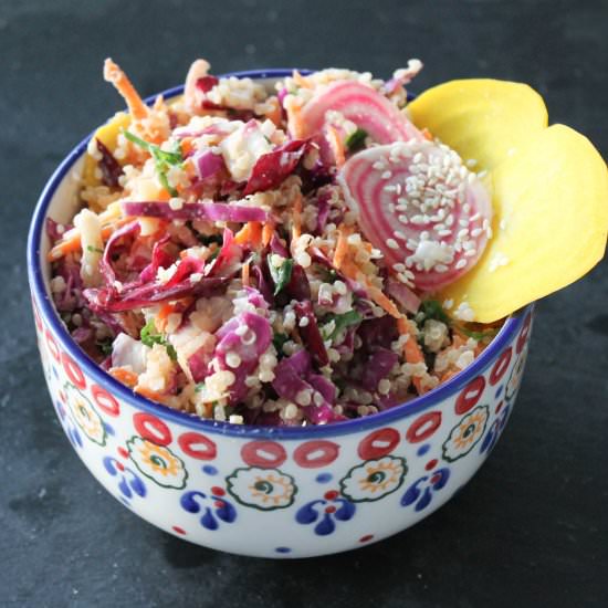 Rainbow Salad with Sesame dressing - Recipe photo by reachingforgreens
