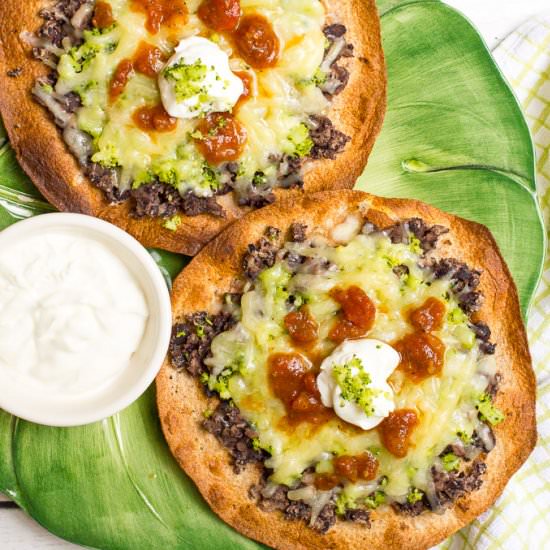 Cheesy broccoli black bean tostadas - Recipe photo by Family Food on the Table
