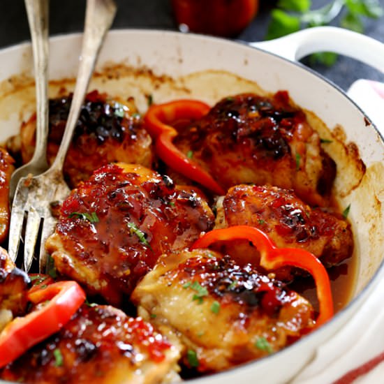 Sticky Roasted Red Pepper Chicken - Recipe photo by Melanie Makes