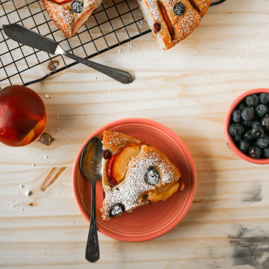 Blueberry Peach Greek Yogurt Cake - Recipe photo by KarthisKitchenStudio