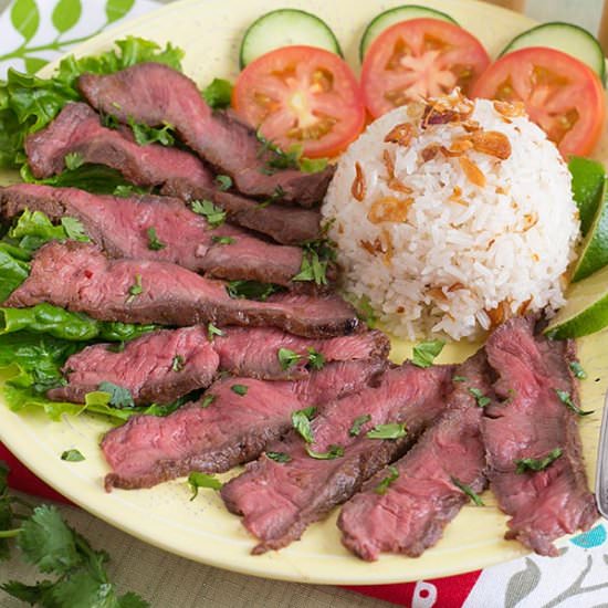 Grilled Steak w Shallot Rice - Recipe photo by slapyodaddybbq