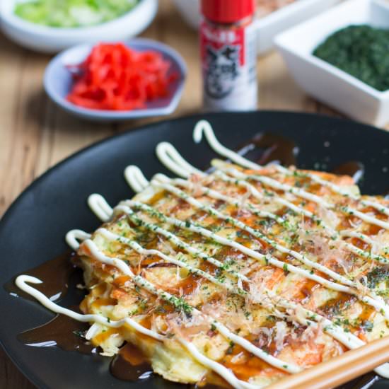 Japanese Okonomiyaki - Recipe photo by Grab Your Spork