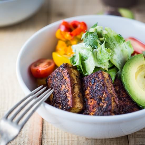 Blackened Tofu Caesar (Vegan) - Recipe photo by Feasting at Home