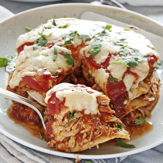 Mini Crockpot Chicken Enchiladas - Recipe photo by thecharmingdetroiter
