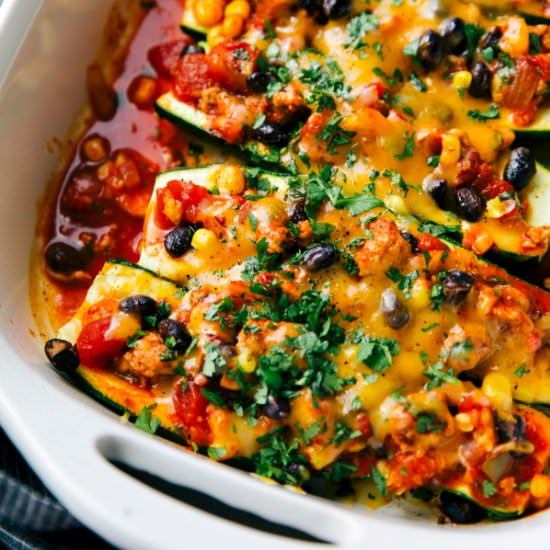 Enchilada Stuffed Zucchini Boats - Recipe photo by chelseasmessyapron