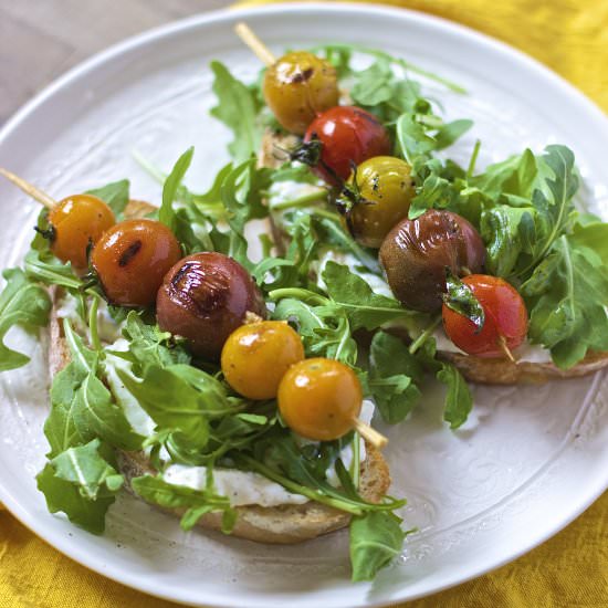Burrata & Roasted Tomato Crostini - Recipe photo by KneadingHome
