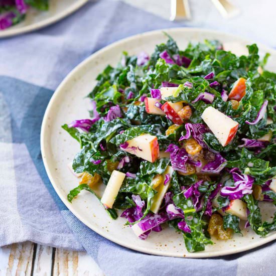 Kale Salad with Apples and Raisins - Recipe photo by rachelcooksblog