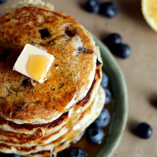 Lemon Poppy Seed Blueberry Pancakes - Recipe photo by ilovevegan