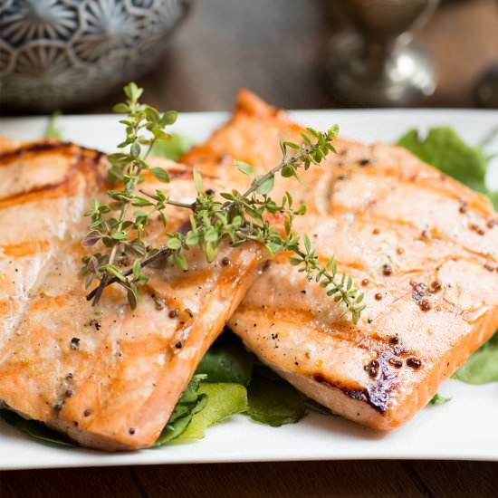 Grilled Maple-Mustard Salmon - Recipe photo by Kiwi and Carrot