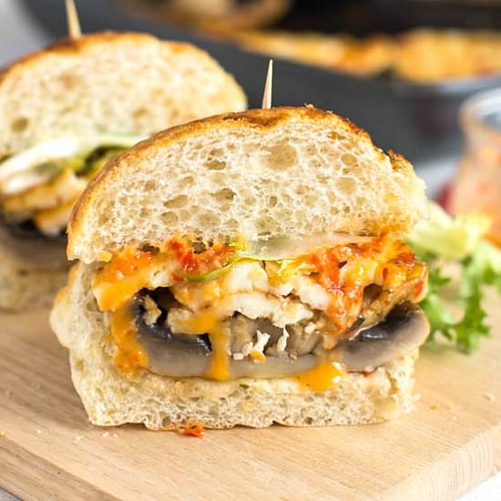 Halloumi and portobello burgers - Recipe photo by Becca @ Easy Cheesy Vegetarian