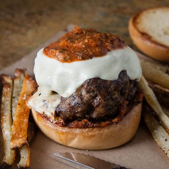 Mozzarella Stuffed Meatball Burgers - Recipe photo by SeasonedSprinkles