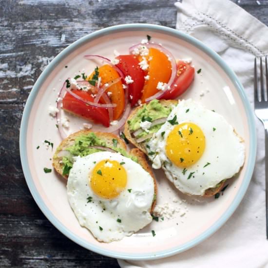 Avocado Egg Toast with Tomato Salad - Recipe photo by susanstable
