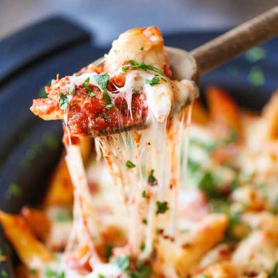 Slow Cooker Chicken Parmesan Pasta - Recipe photo by damndelicious