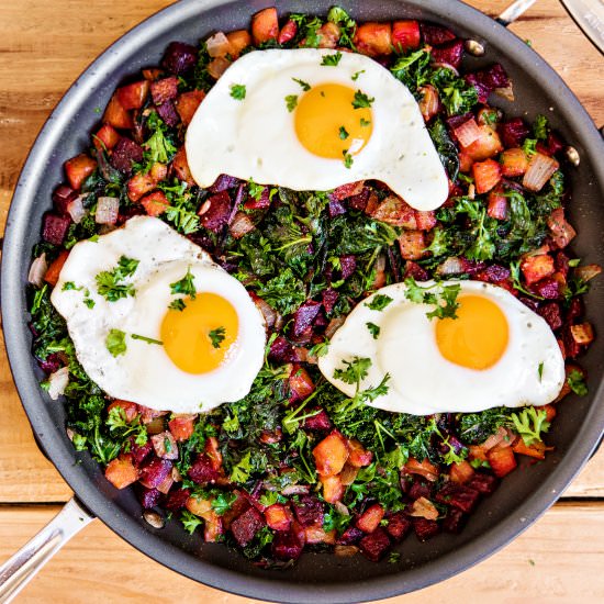 Beet and Kale Hash with Eggs - Recipe photo by intheknowmom