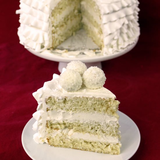 Raffaello Coconut Ruffle Cake - Recipe photo by GretchensBakery