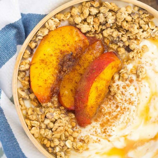 Grilled Peach Caramel Yogurt Bowl - Recipe photo by pumpkinnspice