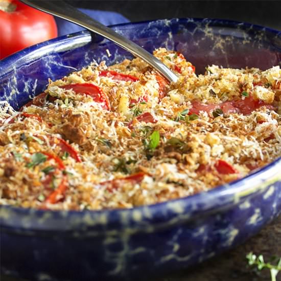 Tomato Gratin with Parmesan Crumbs - Recipe photo by justalittlebitofbacon