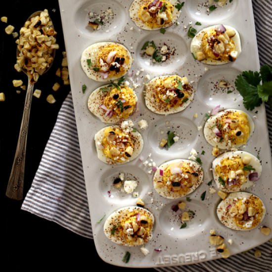 Mexican Street Corn Deviled Eggs - Recipe photo by Melanie Makes
